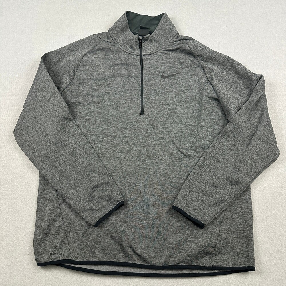 Nike Sweater Men Extra Large Gray Solid 1/4 Zip Pullover Cover Up Dri Fit XL